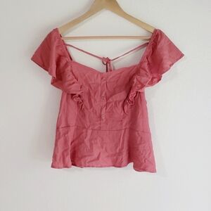 NEW Linen Blend Mine Los Angeles Peplum Milkmaid Tank XL